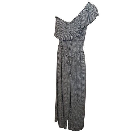 AE Women's Jumpsuit BLK WH Gingham One-Shoulder Cropped Wide-Leg M Countrycore - Picture 7 of 16